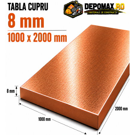 Tabla cupru 8mm – 1000 x 2000 mm – EN Cu-DHP